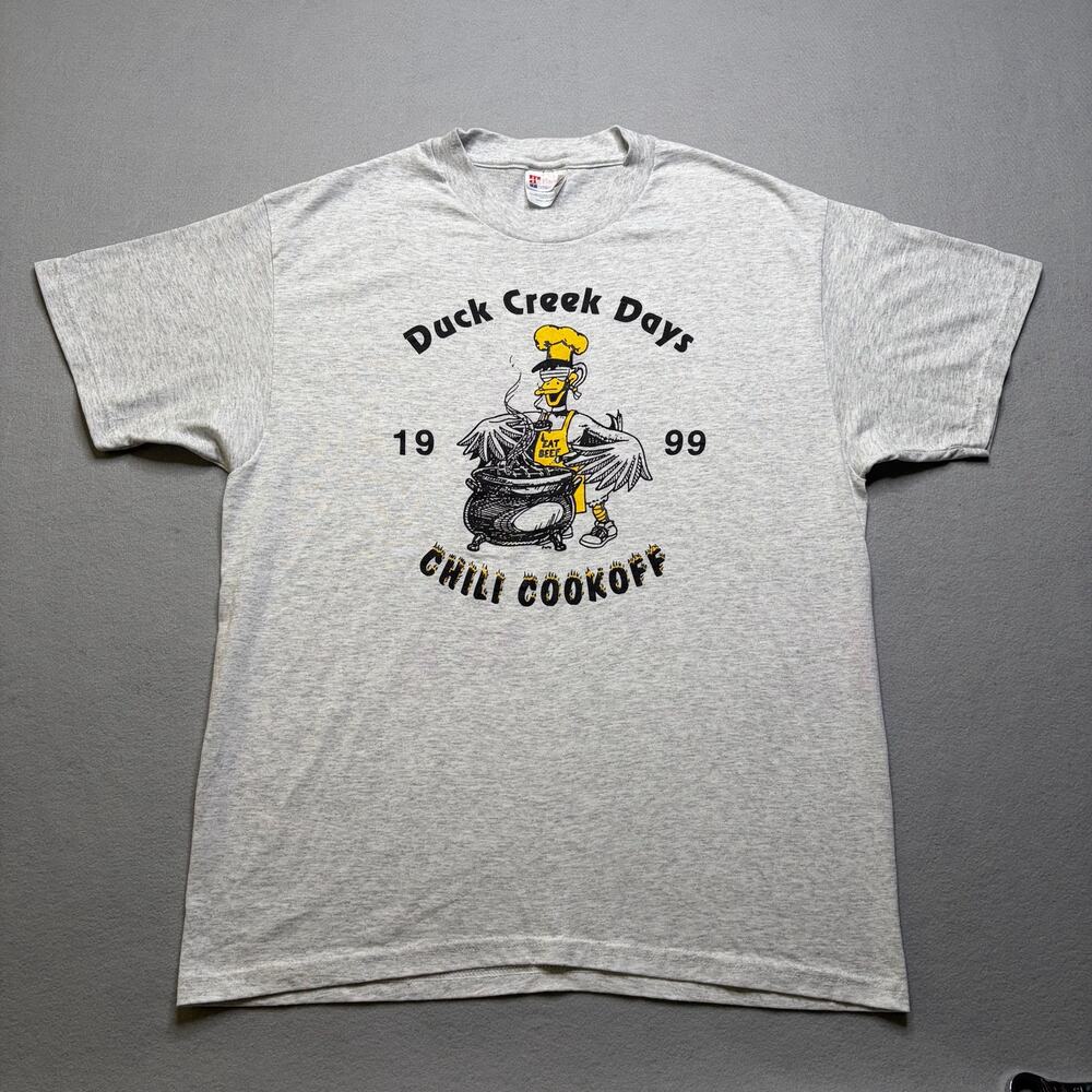 Vintage Duck Creek Days 1999 Chili Cookoff T-Shirt Men’s Large Gray Graphic Tee